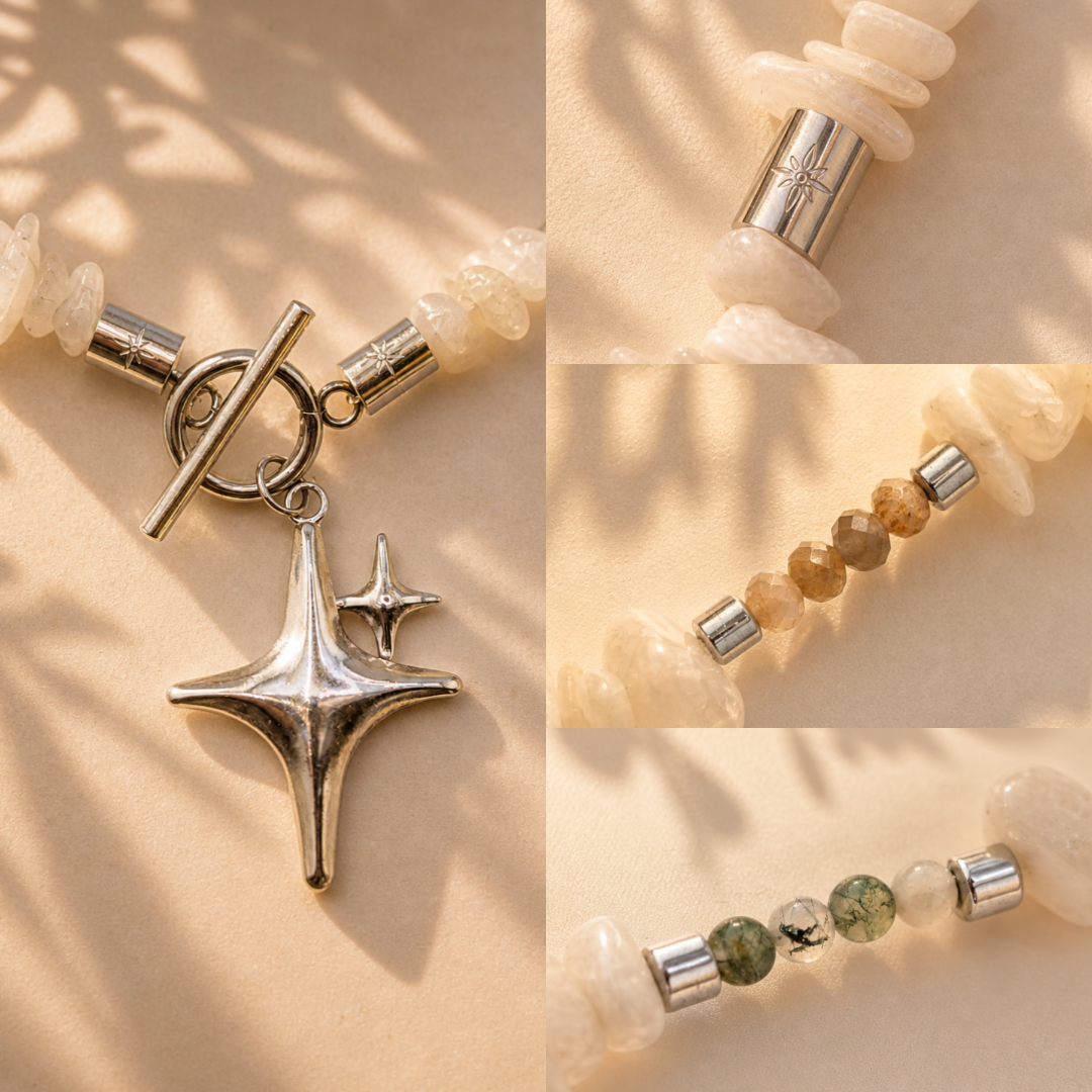 ORANA • Edelstein Kette mit Mondstein & Moosachat