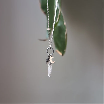 SAGA • Edelstahl Kette mit Bergkristall, Mond & Stern