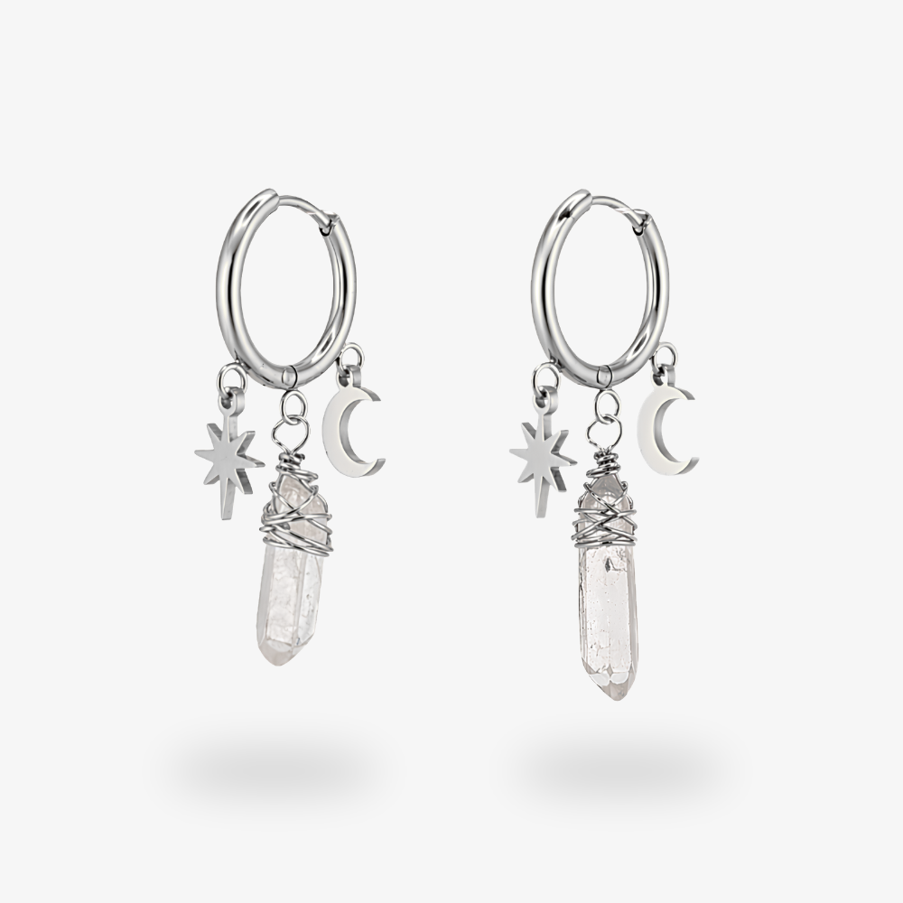 SAGA • Bergkristall Ohrringe mit Mond & Stern
