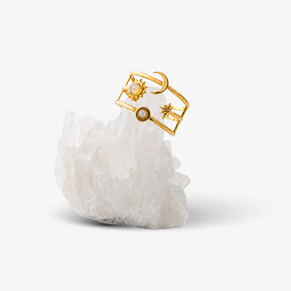 CASSIA ✦ Edelstahl Ring mit Sonne, Mond & Stern, größenverstellbar