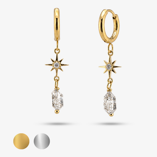 NIVARA • Edelstein Ohrringe mit Herkimer Diamant und Stern