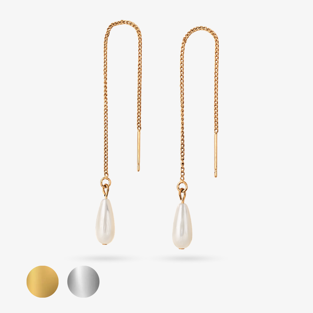 AERIN - zarte Fädelohrringe mit Perlmutt-Tropfen, gold und silber, Hängeohrringe