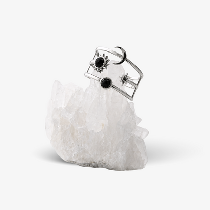CASSIA ✦ Edelstahl Ring mit Sonne, Mond & Stern, größenverstellbar
