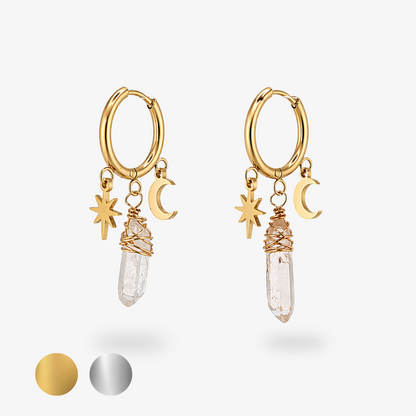 SAGA • Bergkristall Ohrringe mit Mond & Stern