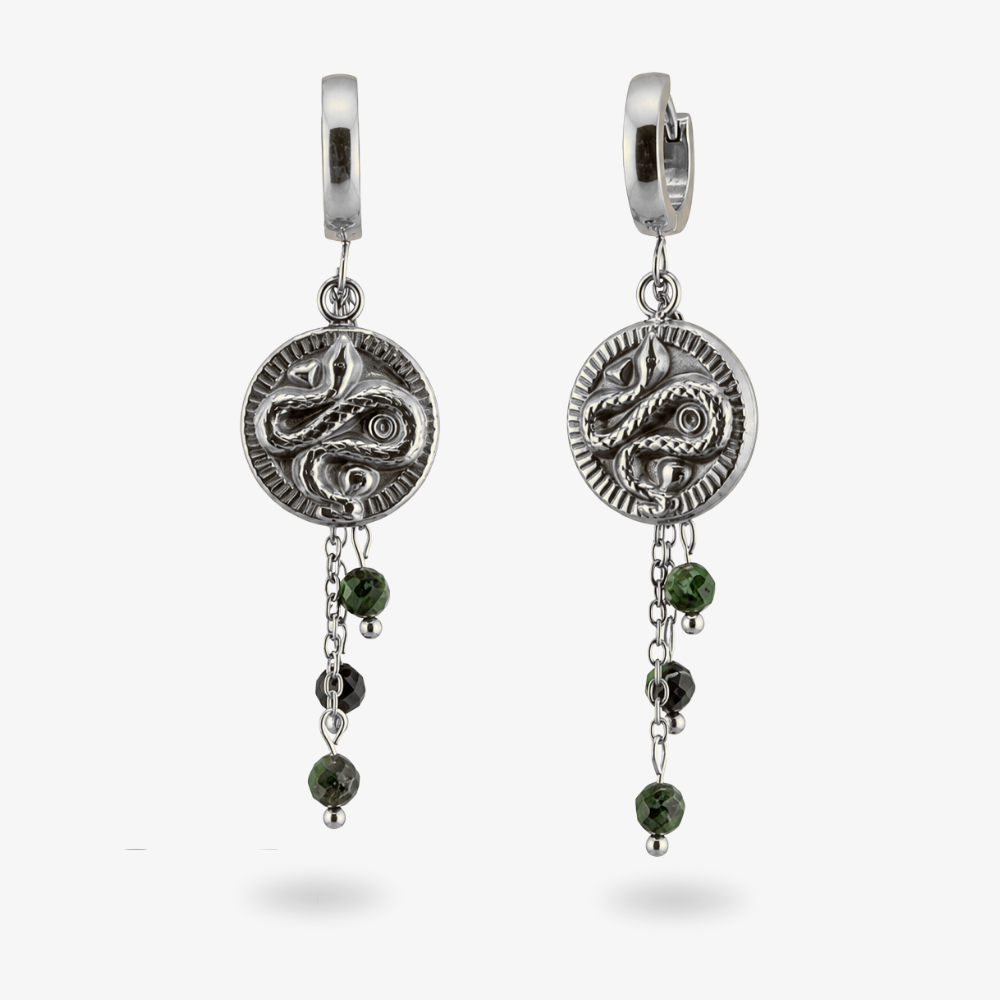 BASILISKA - Ohrringe mit Schlangen-Coin und Diopsid